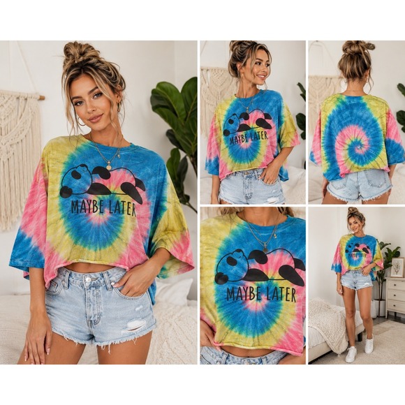 Zairabito Tops - Zairabito Tie Dye Panda Graphic Crop Top Womens XL Multi Cotton Boxy Maybe Later